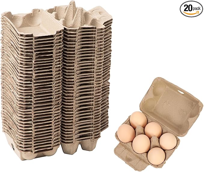 20 Pack Egg Cartons Bulk, 2x3 Style Reusable Empty Natural Paper Pulp Egg Cartons, Sturdy Design Egg Holder Containers for Fresh Chicken Eggs
