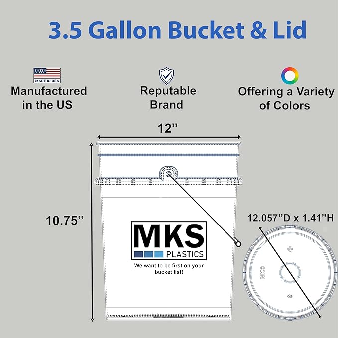3.5-Gallon Bucket with Airtight Lid – Made in USA, Food Grade BPA Free Plastic, Heavy Duty Multi-Use, Metal Handle with Grip, Stackable Storage – Black, 1 Pack
