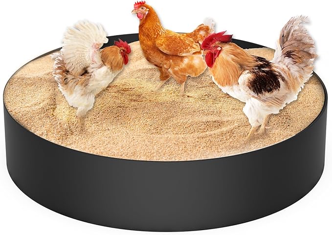 Chicken Dust Bath Tub, Round Chicken Lime Grit Container, 25in X 5.9in Ajustable Size with 10PCS Nails, Bottomless Design for Chickens Ducks Turkeys Outdoor Use, Chicken Coop Accessories