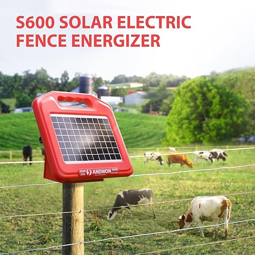 ANDMON S600 Solar Electric Fence Charger - 35 Mile Range, 0.65 Joules Powerful Solar Fence Charger, Ideal for Livestock and Garden Protection