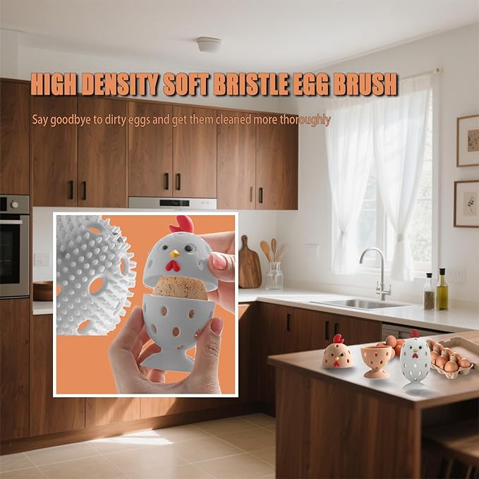 Silicone Egg Brush Cleaner, Egg Washer for Fresh Eggs, Reusable Multipurpose Washing Egg Tool for Fruits and Vegetables (Brown + Gray 2 Sets)