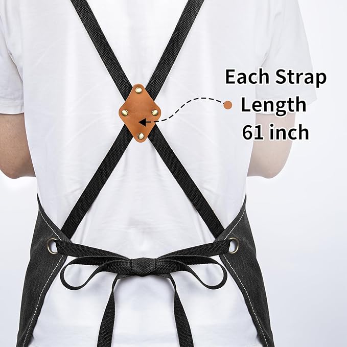 AOLEBA Aprons for Men & Women,Canvas Chef Apron with Cross Back Adjustable,For Kitchen, Garden, Cafe, Mens Aprons Gifts for Dad Father Men, M-XXL (Black)