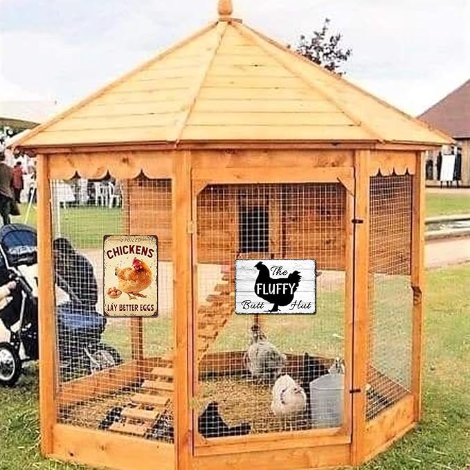 Chicken Coop Signs Metal Tin Decor - Vintage Farm Outdoor Wall Art, Funny Yard Kitchen Gifts for Chicken Lovers - Spoiled Chickens Lay Better Eggs Tin Sign for Barn, Coop Accessories 8x12 Inch