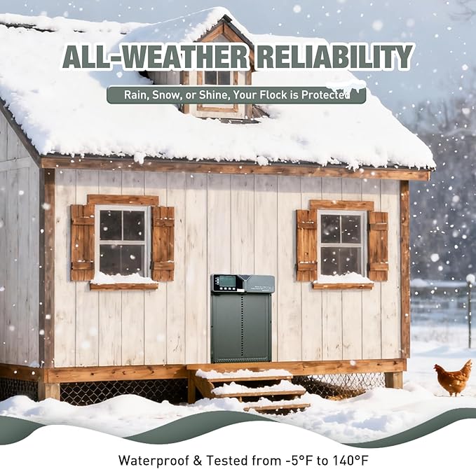 Large Automatic Chicken Coop Door, Solar Powered with Upgraded 4000mAh Battery, Light Sensor, Timer, Remote & Manual Control, Anti-Pinch Safety Auto Door for Chickens, Ducks & Geese, Blue