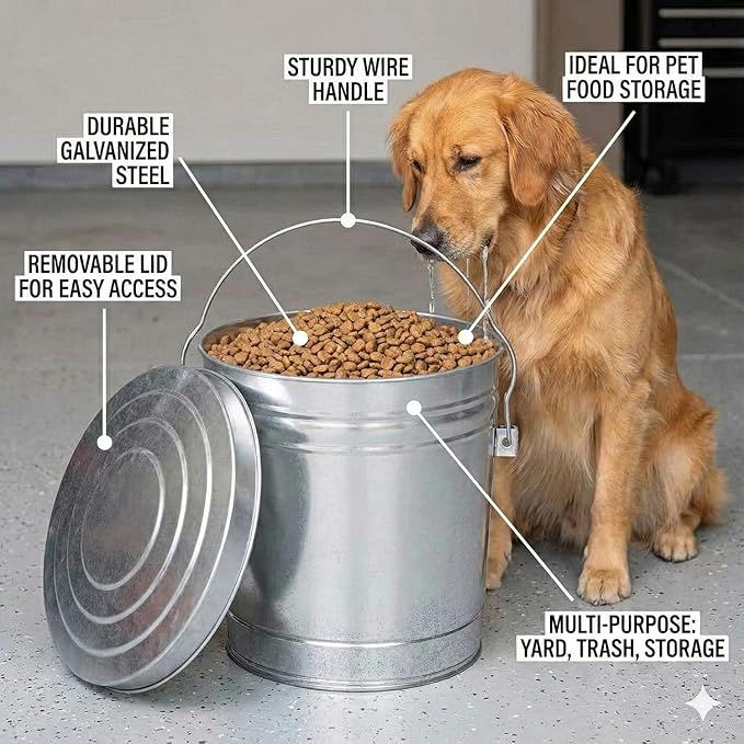 6-Gallon,Galvanized Steel Locking Lid Storage Can-Rustproof Dry