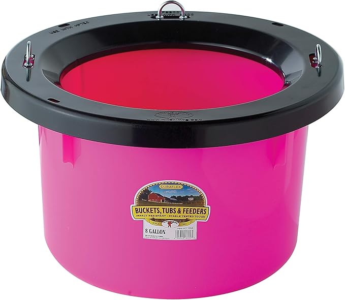 Little Giant® Plastic Round Feeder | Feed Bucket for Livestock | Ultra Durable Round Plastic Bucket | Made in USA | 8 Gallon | Hot Pink