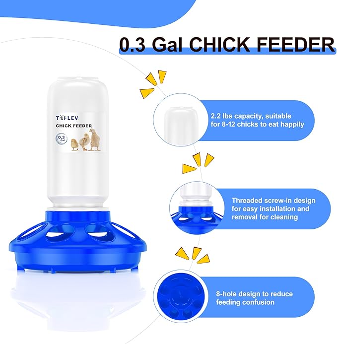 Baby Chick Feeder and Waterer Set with Adjustable Height, Anti-Drown Poultry Waterer for Raising Chicks in Brooder (0.3 Gal Chick Feeder & 0.4 Gal Chick Waterer, Blue)