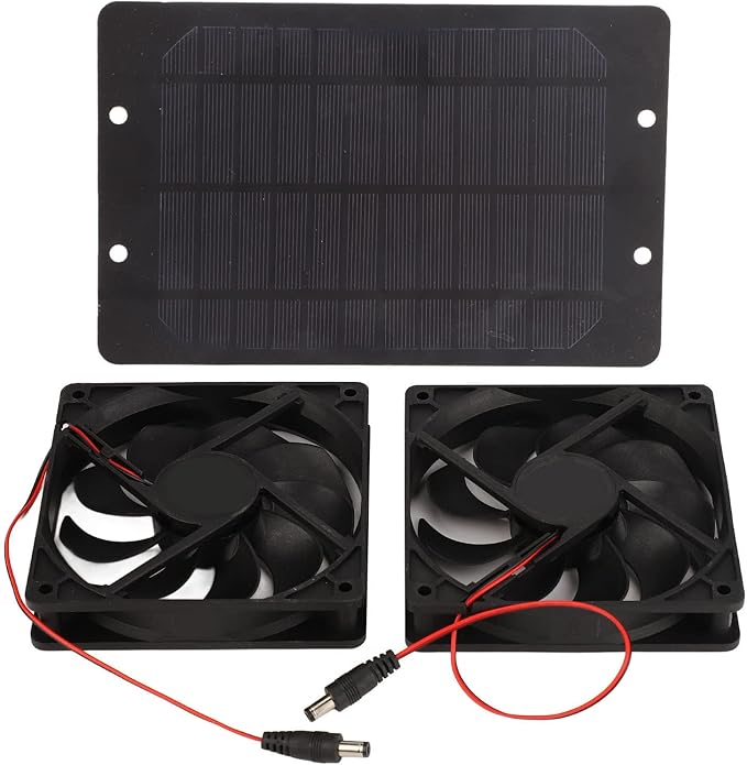 Dioche Silicon Plastic 10W Solar Panel Powered Dual Fan Outdoor Portable for Greenhouse RV Car