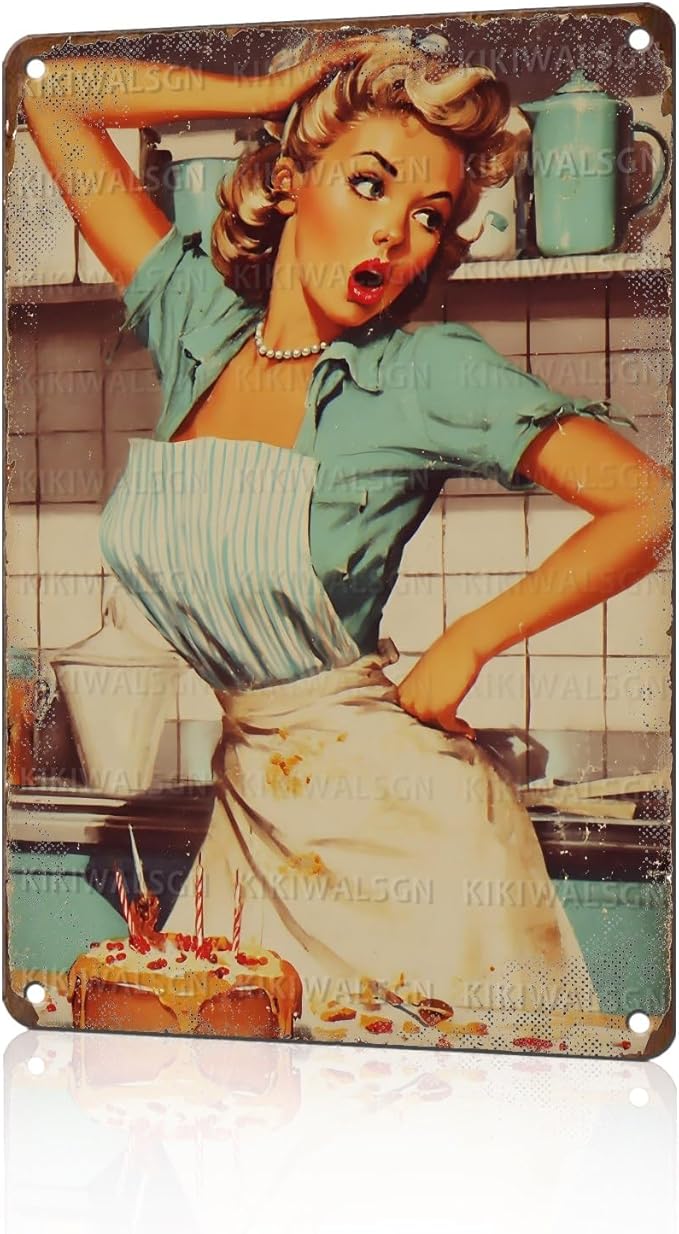 50s Funny Kitchen Wall Art Retro Housewife Cake Baking Disaster Sign Vintage Baker Poster Decor 8x12Inch