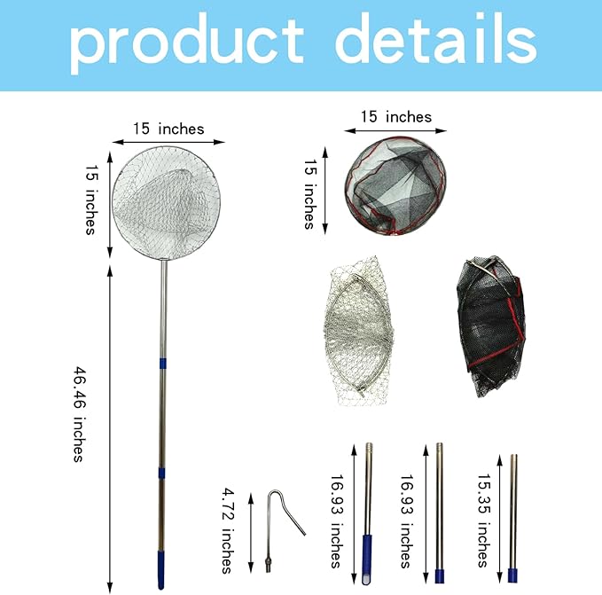 Chicken net Catcher Stainless Steel Poultry net, Ideal for catching Birds, Chickens, Ducks, Fish, Geese, etc. in Chicken coop or Outdoors, Fishing net with Handles(Including 2 nets and 1 Pole)