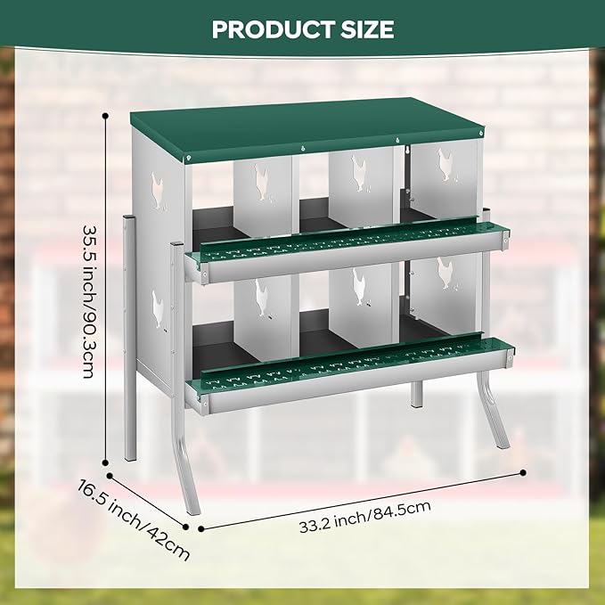 Chicken Nesting Box with Bracket Legs, 6 Compartment Nesting Boxes for Chickens, Chicken Laying Boxes to Protect Eggs, Easy to Clean & Install