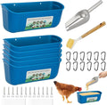 6 Pack Fence Feed Feeder 4.5 Quart Hanging Chicken Feeder Trough with Brush & Scoop Blue Goat Hanging Fence Feeders Feeder with Hooks Screws & Zip Tie for Livestock Feeding Container Goats Supplies