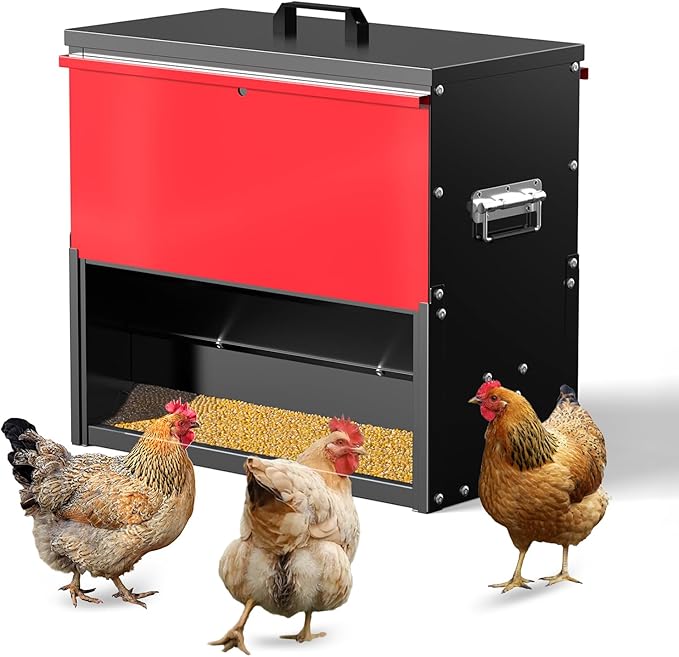 100lb Capacity Chicken Feeder, Metal Poultry Feeder, No Waste Waterproof Chicken Feeder, Suitable for Geese, Ducks, Turkeys, Quails