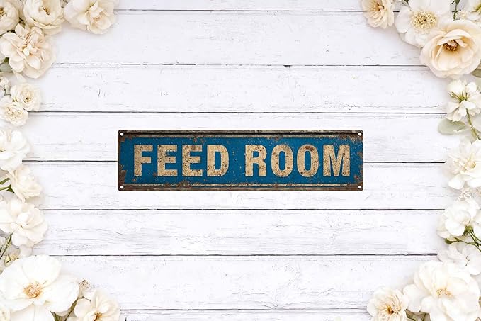 Vintage Tin Feed Room Sign Retro Metal Sign Suitable For Home Farm Garden And The Feed Room - Multi-Purpose For Indoor Use Plaque 4x16 Inch