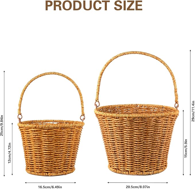 Farmhouse Rattan Egg Baskets for Gathering Fresh Eggs with Handle, 2 Pcs Handmade Egg Collecting Basket Vintage Style Fresh Egg Holder Countertop for Kitchen Storage Container Holder