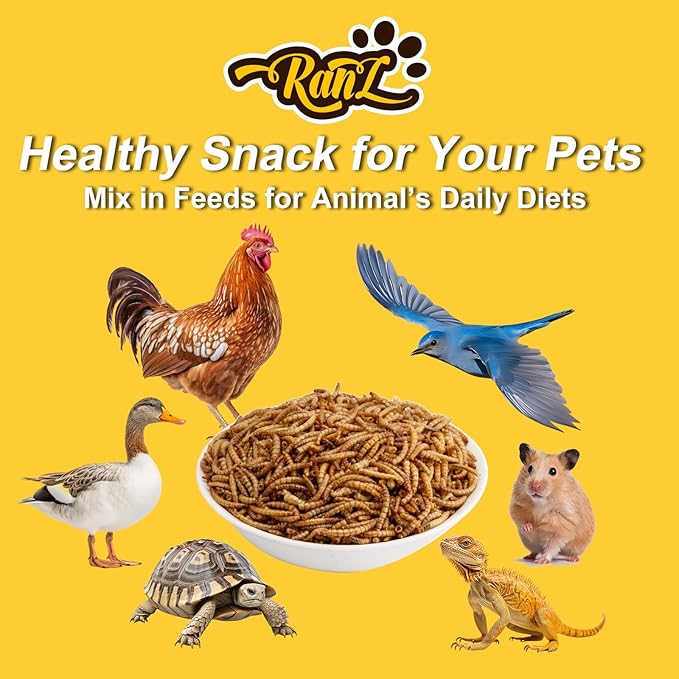 RANZ 5LBS Non-GMO Dried Mealworms for Chickens, High Protein Meal Worms, Premium Chicken Feed, Perfect Bird Food and Chicken Treats, Whole Large Mealworms for Wild Birds, Ducks, Fish