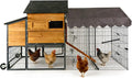 Extra Large Mobile Chicken Coop with Run, Portable Chicken Tractor with Wheels, Wooden Poultry Cage with All-Around Iron Frame, Metal Sliding Tray, Nesting Boxes for 6-8 Chickens