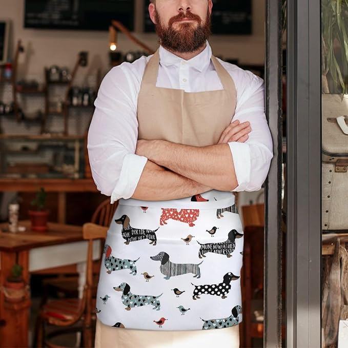 Server Apron with 3 Pockets Waist Waiter Waitress Half Apron Short Aprons