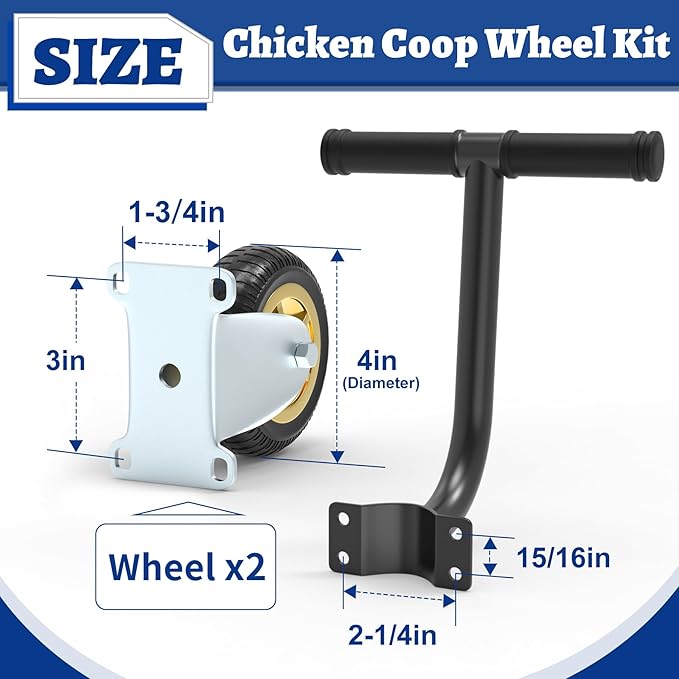 Mobile Chicken Coop Wheel Kit, Chicken Tractor Wheels and Lifting Handle, Chicken Cage Wheels for Portable Poultry Mobilization, Easy-Move Chicken Coop Accessories for Self Design