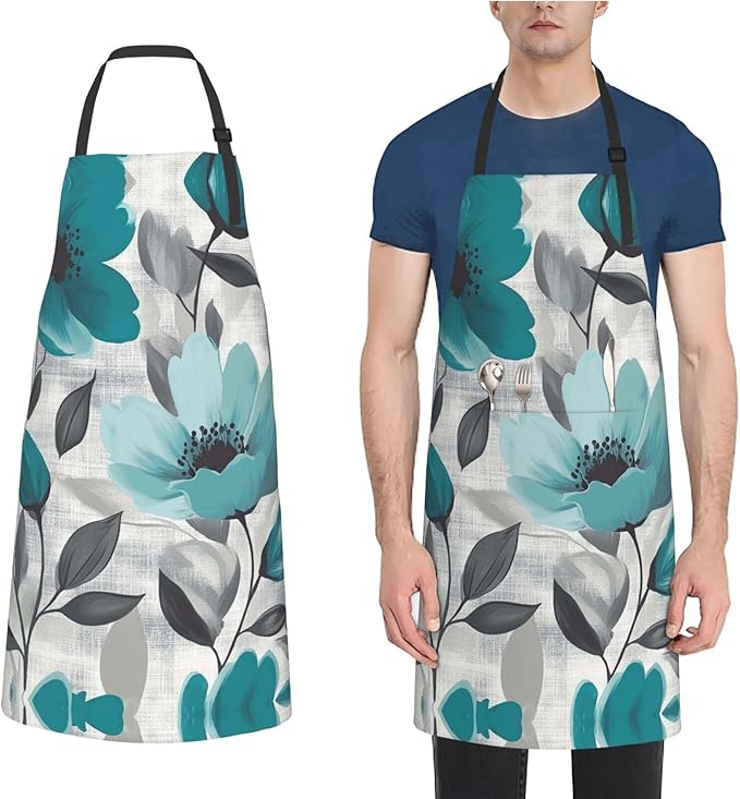 Kitchen Aprons for Men Women Waterproof Apron with 2 Pockets Whale Tail Apron Adjustable Bib Aprons