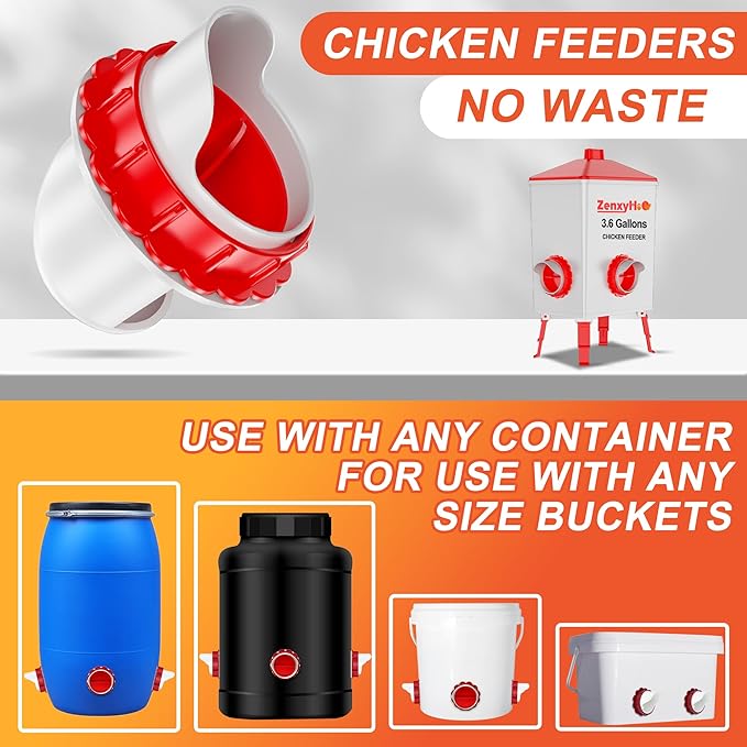 DIY Chicken Feeders No Waste, 6 Ports Poultry Feeder with Hole Saw for Buckets Troughs