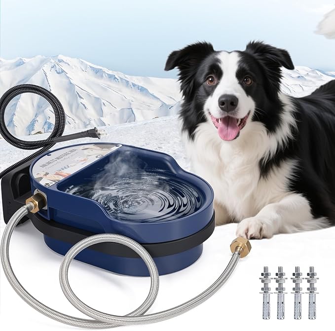 2.5L Heated Water Bowl for Dogs, Outdoor Heated Dog Bowl Thermostatic Control Heated Pet Bowl for Outside Heated Chicken Waterer Heated Pet Waterer for Chicken, Duck, Goose, Rabbit