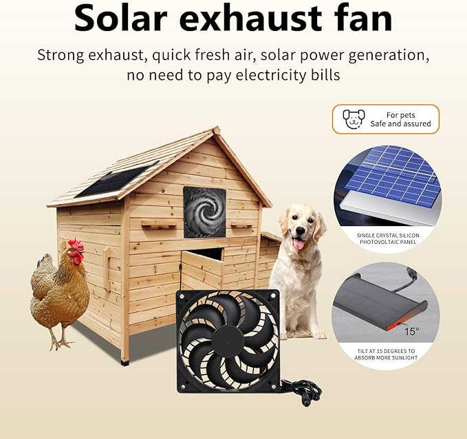 Solar Panel Fan Solar Powered Exhaust Fan with IPX7 Fans for Outside Chicken Coops, Greenhouses, Sheds, Intake, Pet Houses Exhaust Air Fan