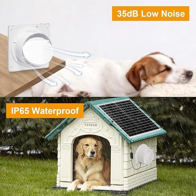 Solar Powered Fan with Battery Run Day/Night, 22W 9.8" Solar Fan for Chicken Coop with 12000mAh Battery, Waterproof Solar greenhouse fan for Shed, Chicken Coop, Greenhouse