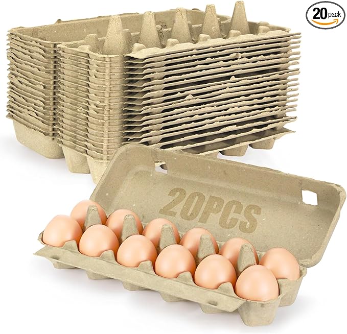 Lechay 20 Pcs Egg Cartons Cheap Bulk, 2x6 Eggs 12 count Pulp Paper Egg Tray Egg Tray Container for Supermarkets, Kitchen, Vegetable Markets