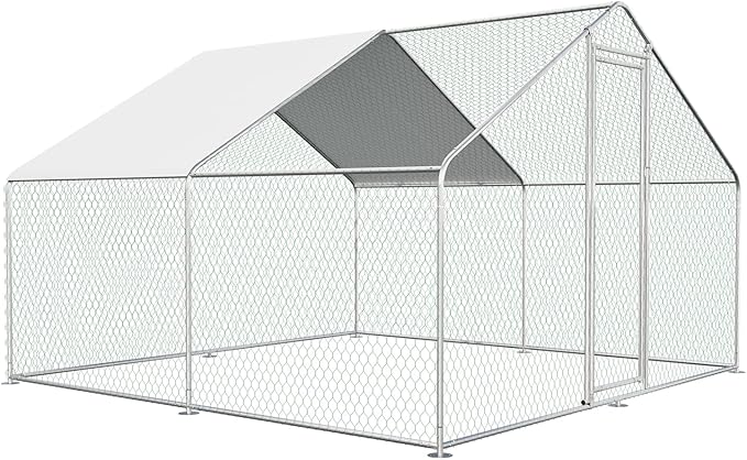 Large Metal Chicken Coop Walk-in Poultry Cage Chicken Runs for Yard with Coverd Chicken Pen for 20 Chickens Duck Rabbit House Outdoor