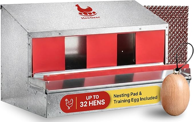 HenGear Nesting Boxes for Chickens, Nest Box with Rollout Egg Collection, Nesting Pads for Cleaner Eggs, Reversible Accessories for Chicken Coop, G90 Galvanized, Made to Last, Medium, Up to 32 Hens