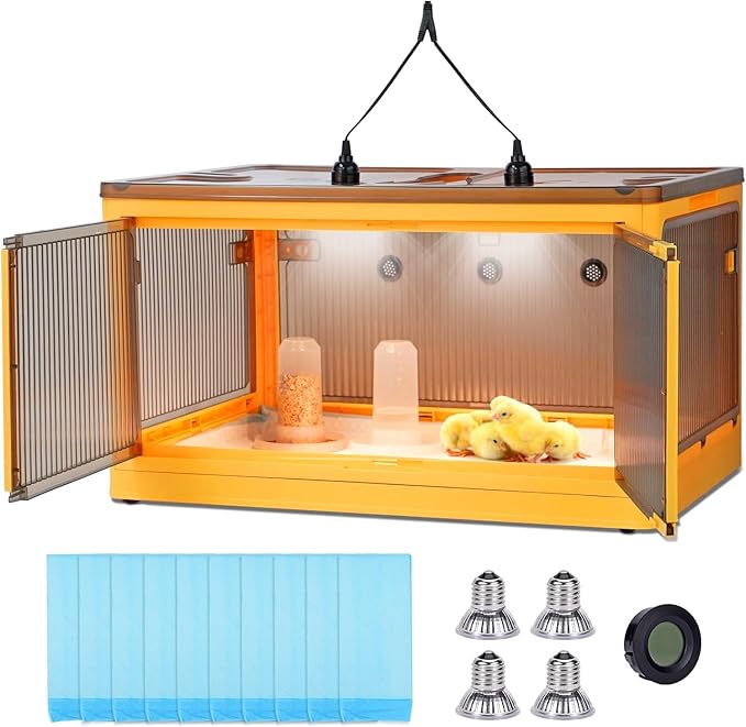 Chicken Brooder Box for Chicks with Feeder and Waterer, Chicken Brooder Heater Warms up to 30 Chicks, Poultry Breeding Box Suitable for Chick Duckling Parrot Lizard (28" L x 19" W x 15" H)