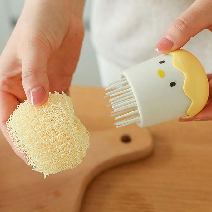 Eggshell Chicken Cleaning Brush Cartoon Kitchen Scrubber Fiber Ball Head Detachable Handle for Bowls Pots Dishwashing (Yellow)