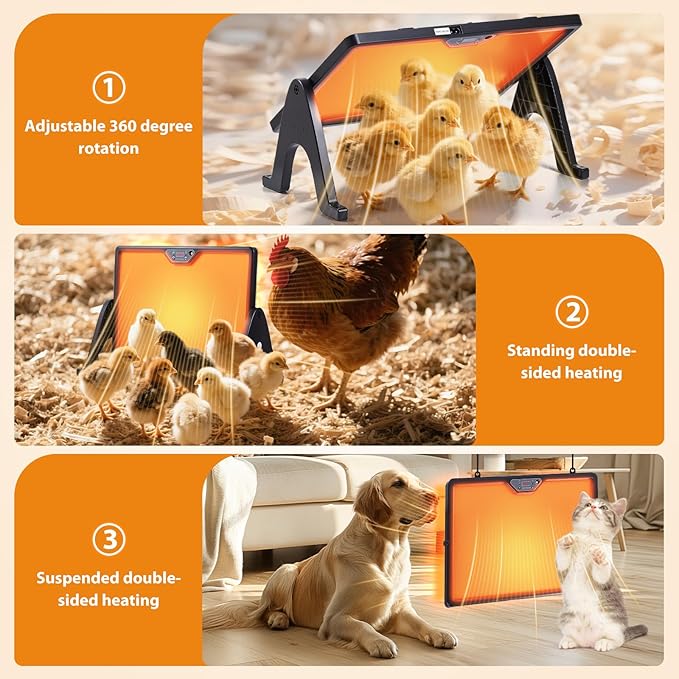 New Smart coop Heater with Remote Control, Built-in Adaptive Temperature Sensor, Adjustable Temperature, brooder Heating Panels with Timer and Lighting, brooder Panels to Keep Poultry Warm