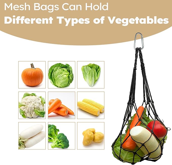 2PCS Chicken Vegetable Hanging Feeder Bags, Reusable String Bag Net Hanging Feeder for Chickens Ducks Coops Toy, Enrichment Toys, Treat Holder, No Waste Poultry Accessory(Black)