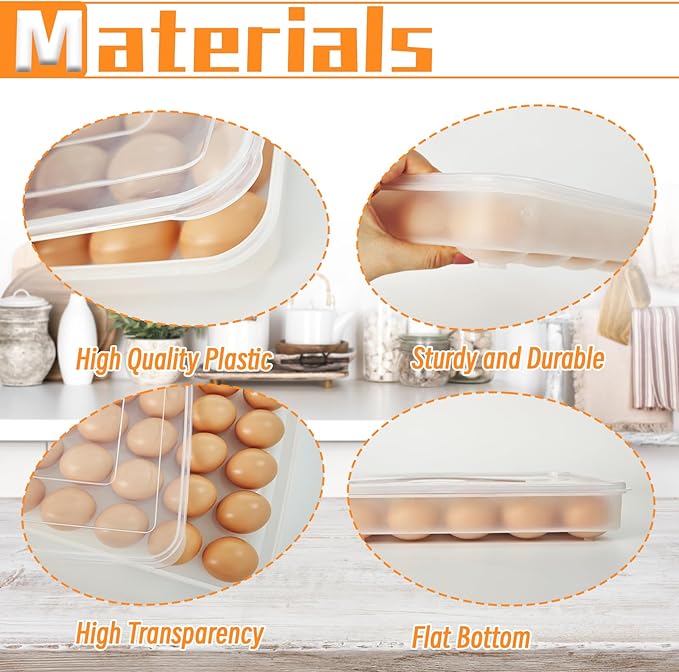 OJYUDD Deviled Egg Containers with Lid,Plastic Egg Holder for Refrigerator,30 Egg Storage Holder,Fridge Egg Dispenser Egg Storage Box