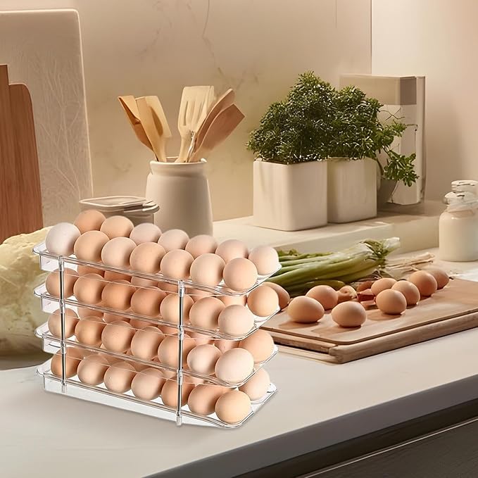 Detachable Egg Storage - 4-Layer Clear Container Box, Stackable Egg Organizer | Large Capacity Storage Rack, Compact Space Saving Design, Durable Kitchen Fridge Pantry Accessory | Efficient Counter O