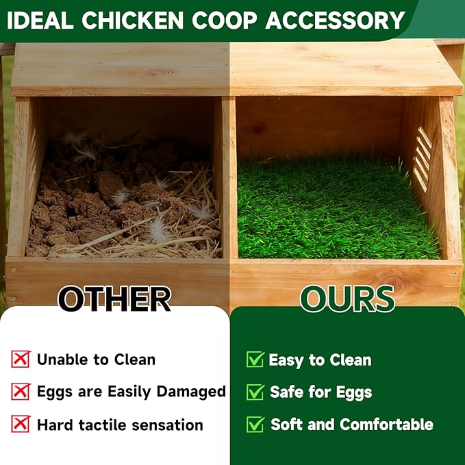 DRQ Chicken Nesting Pads, Washable Artificial Grass Nesting Pads for Chicken Coop, Soft Nesting Box Pads for Chickens & Nesting Boxes, 12"×12" (GreenGreen, 6pack)