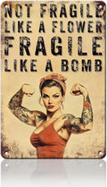 PEACHGARDEN Home Gym Decor Girl Gym Signs Not Fragile Like a Flower Fragile Like a Bomb Fitness Wall Decor Motivational Workout Poster Metal Tin Sign for Home Bar Pub 8x12 Inch