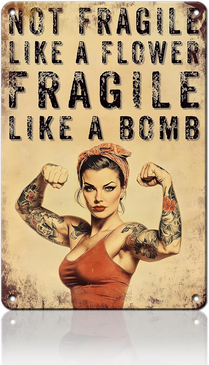 PEACHGARDEN Home Gym Decor Girl Gym Signs Not Fragile Like a Flower Fragile Like a Bomb Fitness Wall Decor Motivational Workout Poster Metal Tin Sign for Home Bar Pub 8x12 Inch