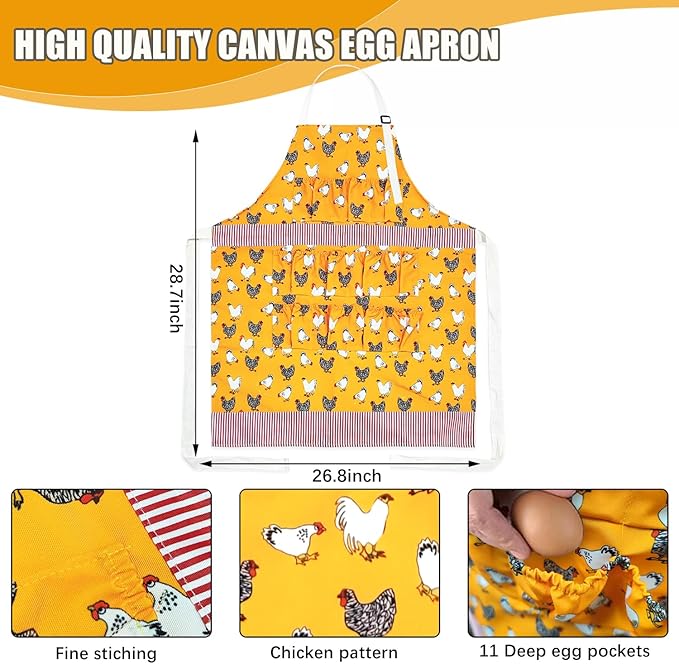 MOMWOW Chicken Egg Apron for Collecting Eggs - 11 Pocket Adult Egg Gathering Apron for Chicken Duck Goose Quail Eggs