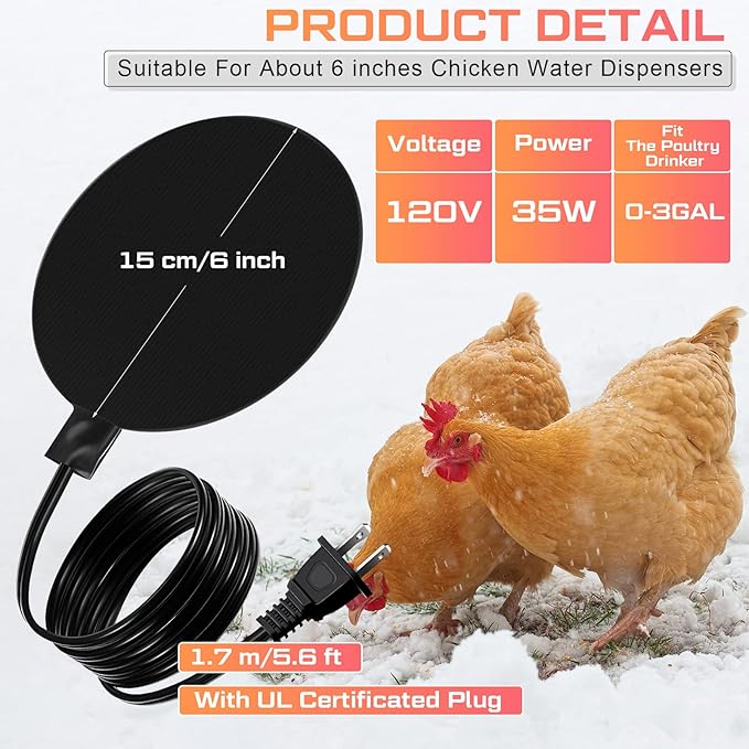 Hortsun Chicken Water Heater for Winter, Poultry Water Heater Base 120v 35w Silicone Heated Pad Chicken Waterer Heated Coop for Metal Bucket Stock Tank with 47.24 Inches Cord(Black)