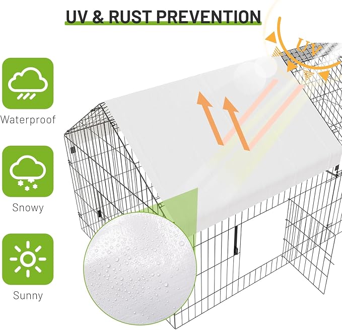 Metal Chicken Coop 130"×40"×40" Chicken Run with Waterproof Cover Portable Poultry Cage Walk in Hen House Outdoor Backyard Farm Animal Enclosure Crate Pet Playpen Exercise Pen for Rabbit Duck