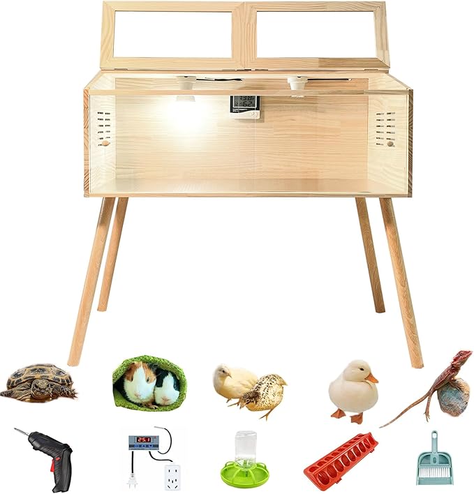 Brooder Box for Chicks, Kit with Heat,Chick Brooder Box with Sliding Door,with Thermostat,Table Legs, Temperature and Humidity Meter,Suitable for Quails/Chicks/Ducks/Quails/Hamsters (40×16×16 inches)