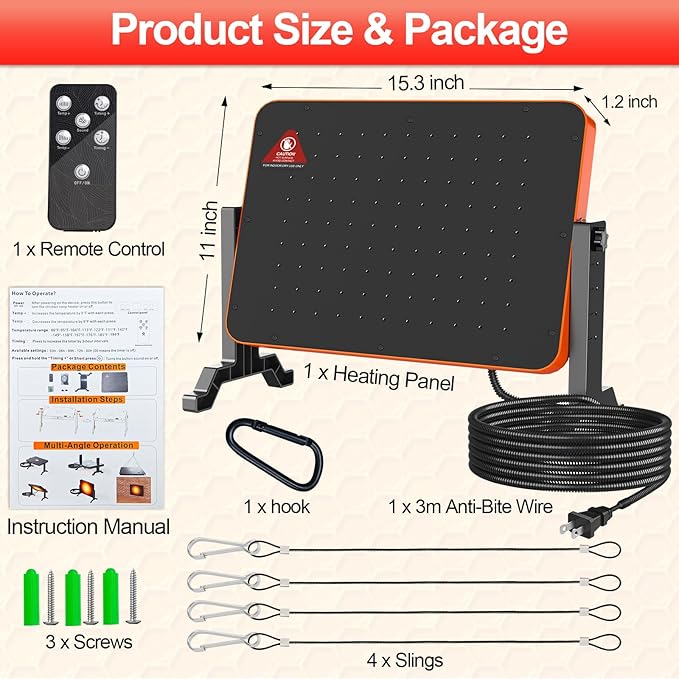 Chick Brooder Heater,200W Chick Heat Brooder Plate with Adjustable Height & Angle,Safe Radiant Heating Plate with Temp (86~194℉)&12H Timer,Brooding Plate Chicken Coop Heater for Chicks,Quail,Ducklings