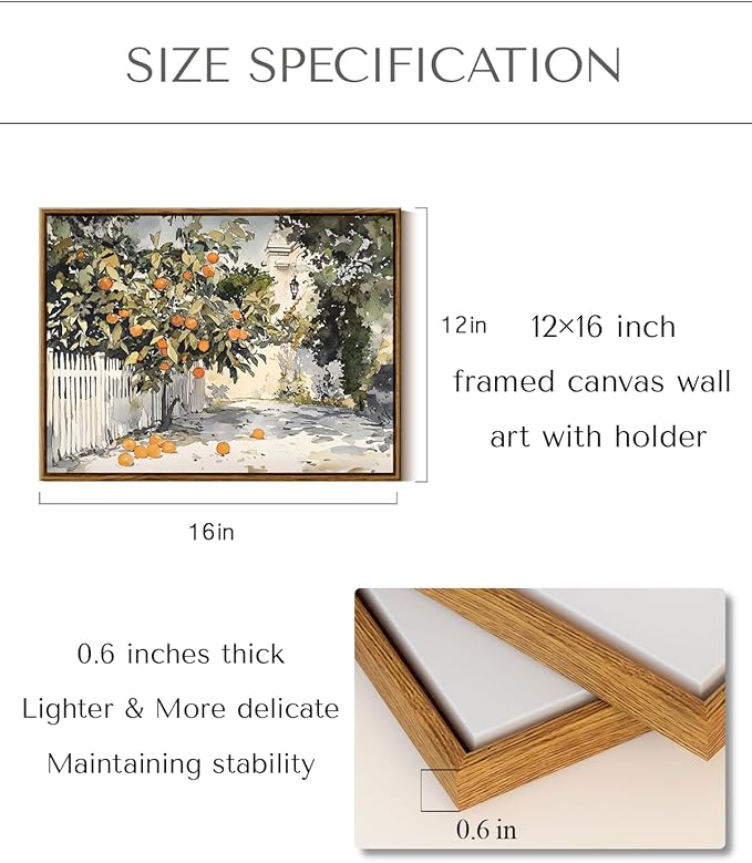 InSimSea Framed Canvas Wall Art Vintage Decor Country Orange Trees Earthy Room Decor Aesthetic Oil Painting Wall Picture Farmhouse Prints Artwork for Kitchen Living Room Bedroom 12x16in