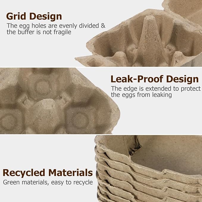 IMIKEYA Paper Egg Cartons for Chicken Eggs,10pcs Egg Tray Holder Pulp Fiber Egg Box Containers Holds 4 Count Eggs Market Travel Egg Storage Case