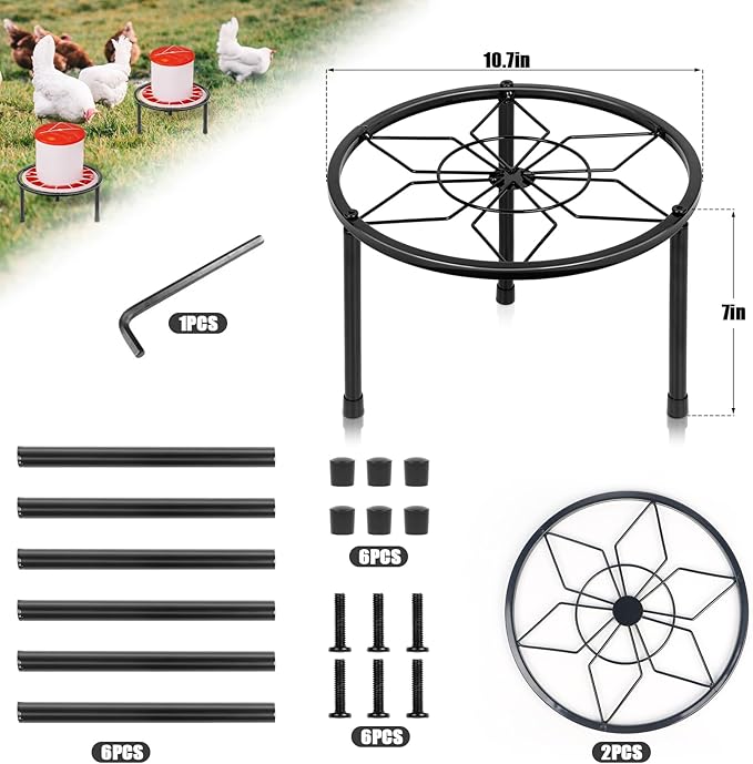 LOTKEY 2-Piece Metal Stand for Chicken Feeder/Waterer, 3-Legged Chicken Coop Accessory, Iron Stand Holder for Chick Feeders, Indoor/Outdoor Use