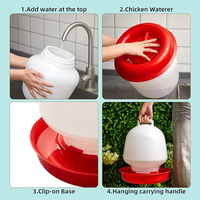 Maxdot 4.8 Gallon/42.4 Pounds Automatic Chicken Feeder & Waterer Set Large Capacity Hanging Automatic Poultry Feeder & Waterer for Chickens & Livestock