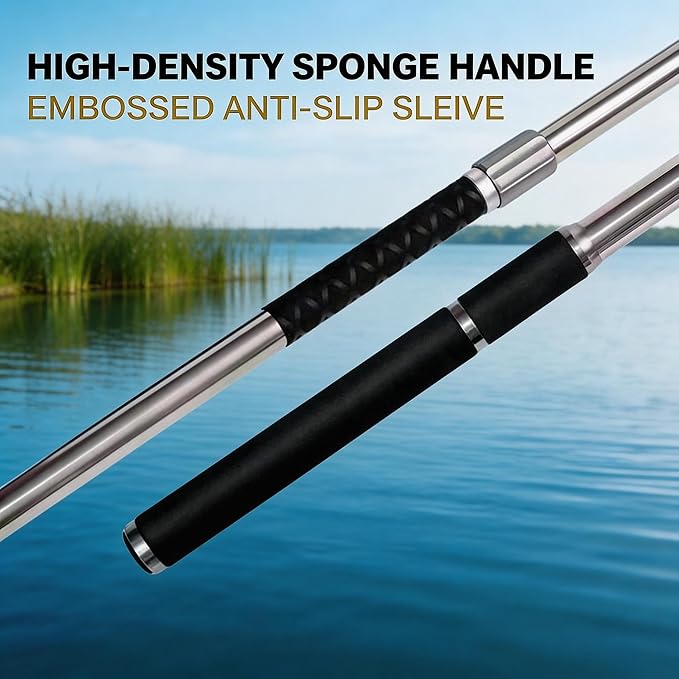 Heavy Duty Stainless Steel Animal Catch Net with Telescoping Handle, 50cm Large Square Head & Dual Lock System, Adjustable Length for Farm Garden and Rescue Use